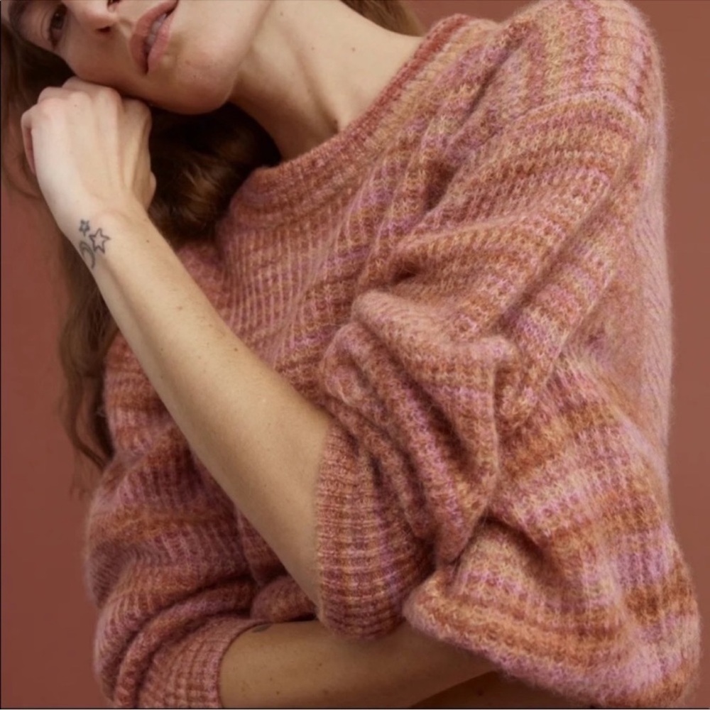 Everlane Alpaca Crew Striped Pink